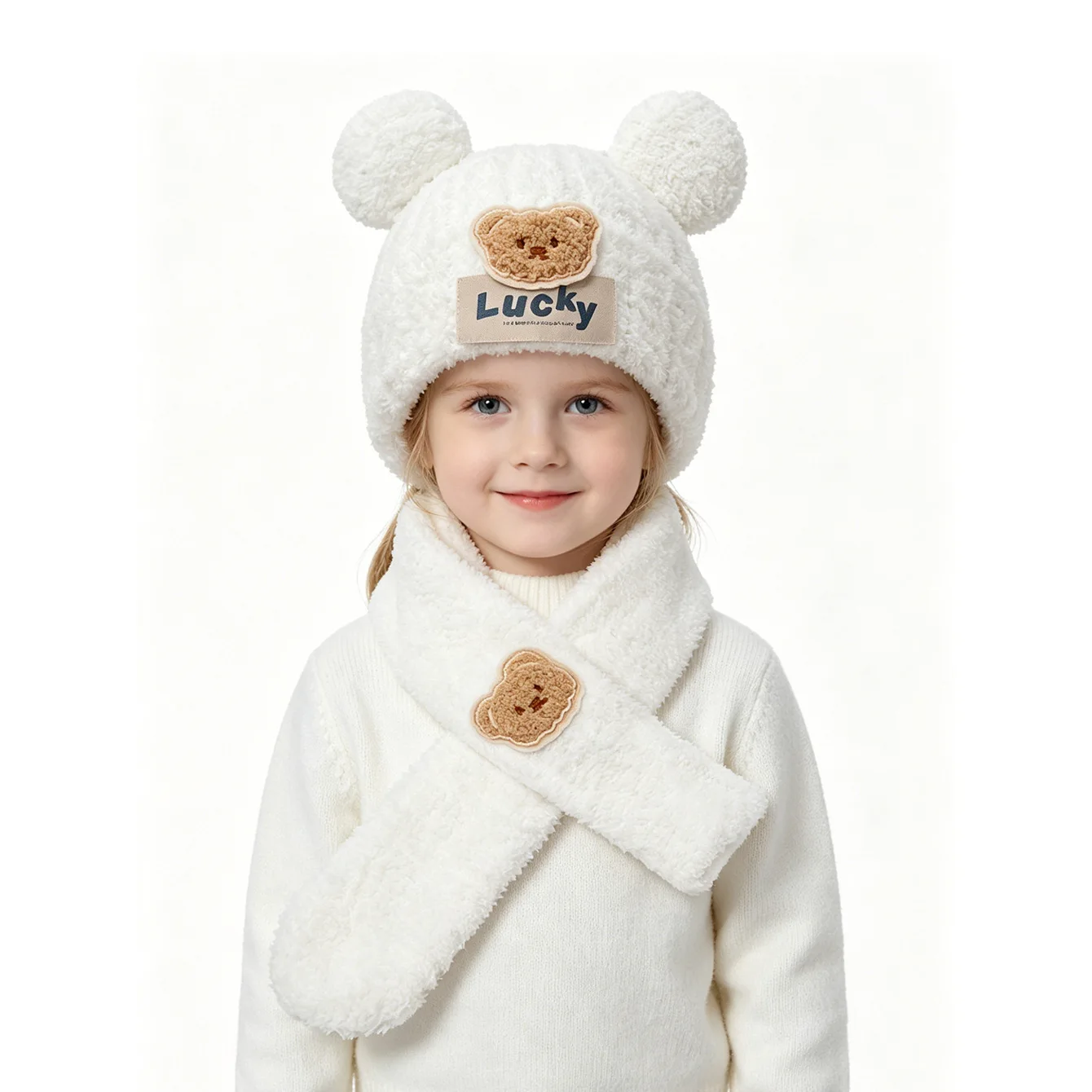 

2pcs 1-3Y LUCKY Children's Autumn and Winter Hat and Scarf, Toddler Winter Warm Hat