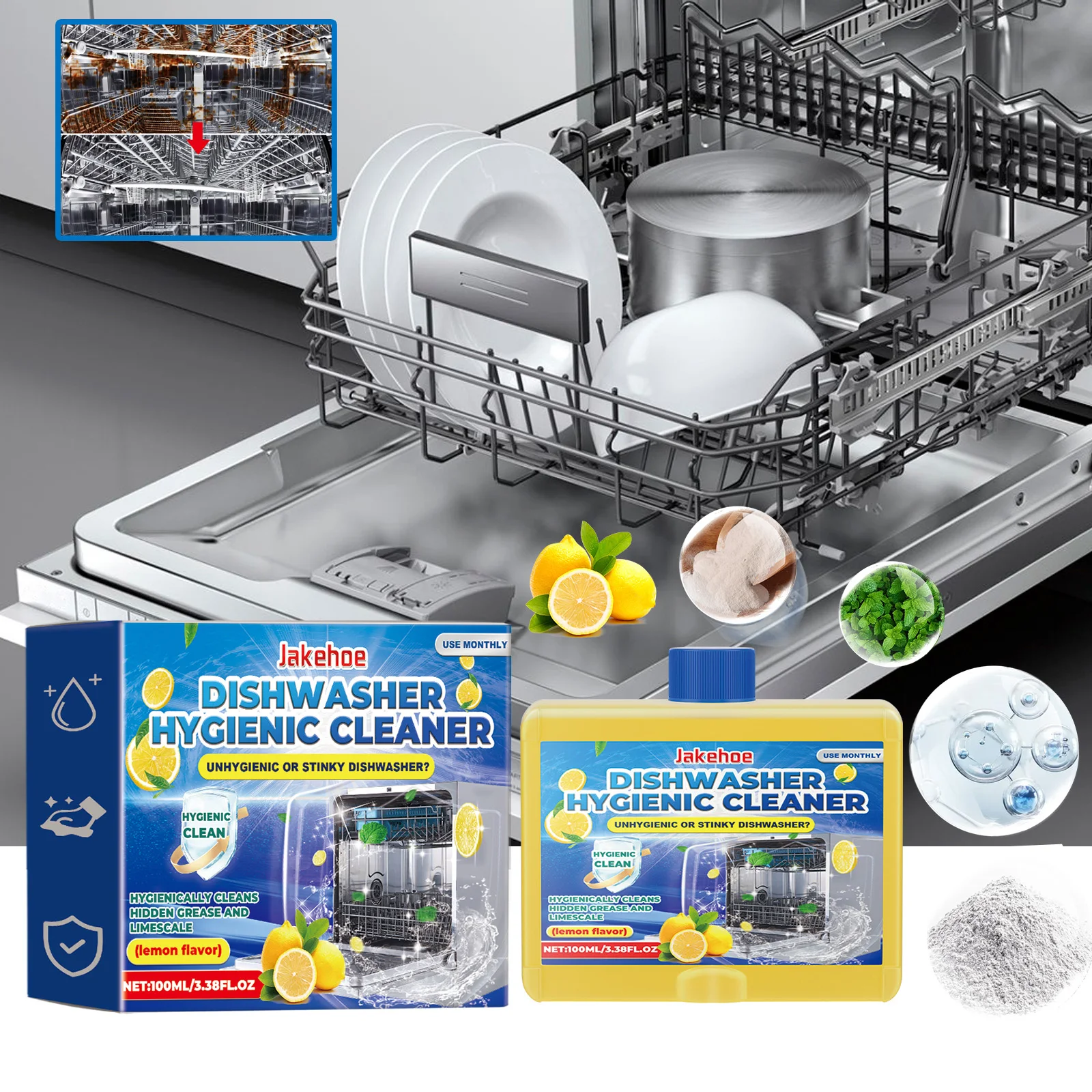 

Очиститель посудомоечной машины Jakehoe, бытовой очиститель посудомоечной машины, моющее средство для посуды для удаления пятен на воде, жира и пятен