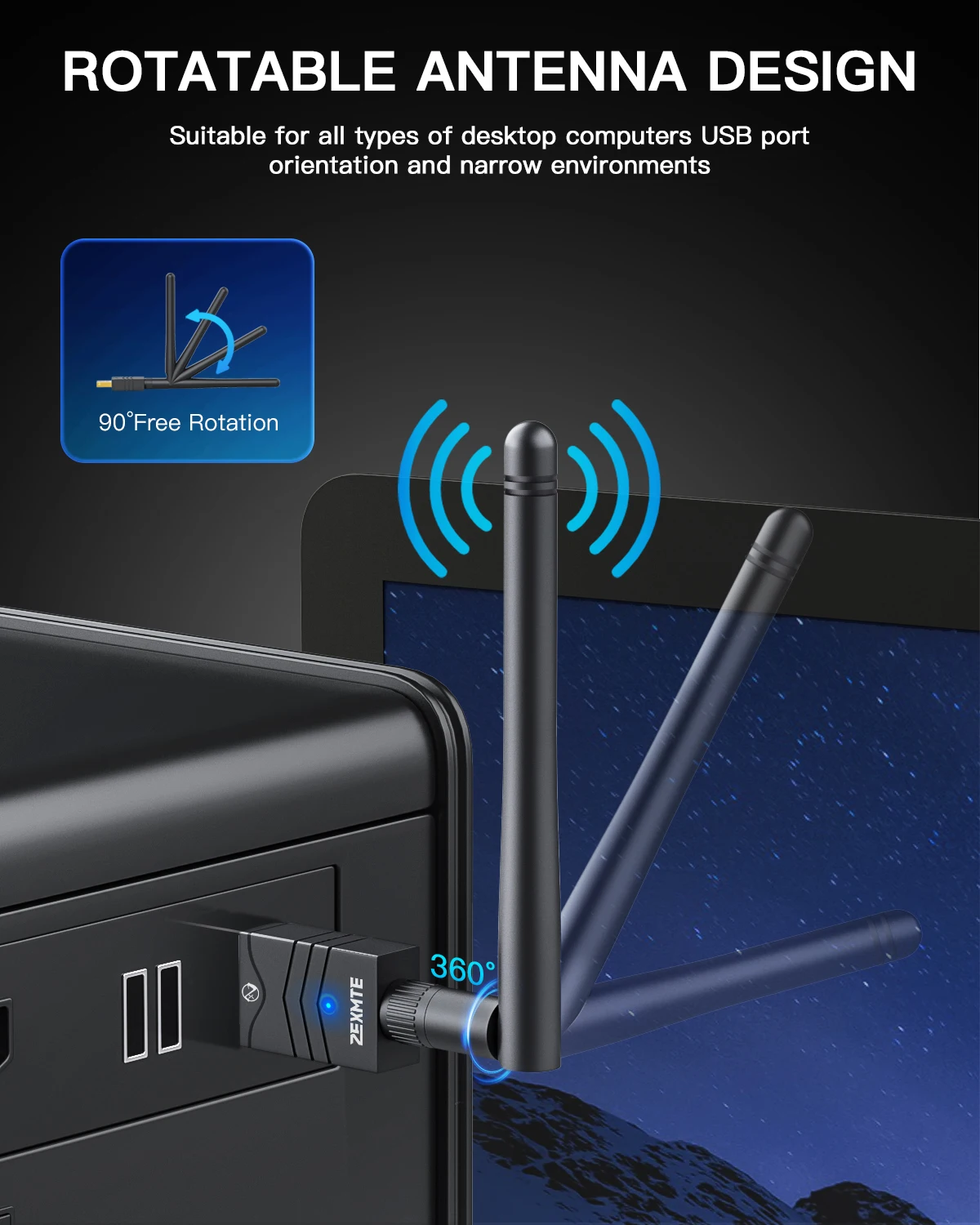 Zexmte 100M Adapter USB Bluetooth 5.1 20M 50M Bluetooth Dongle Nadajnik-odbiornik audio dla Windows 10/8/8.1 Adaptador