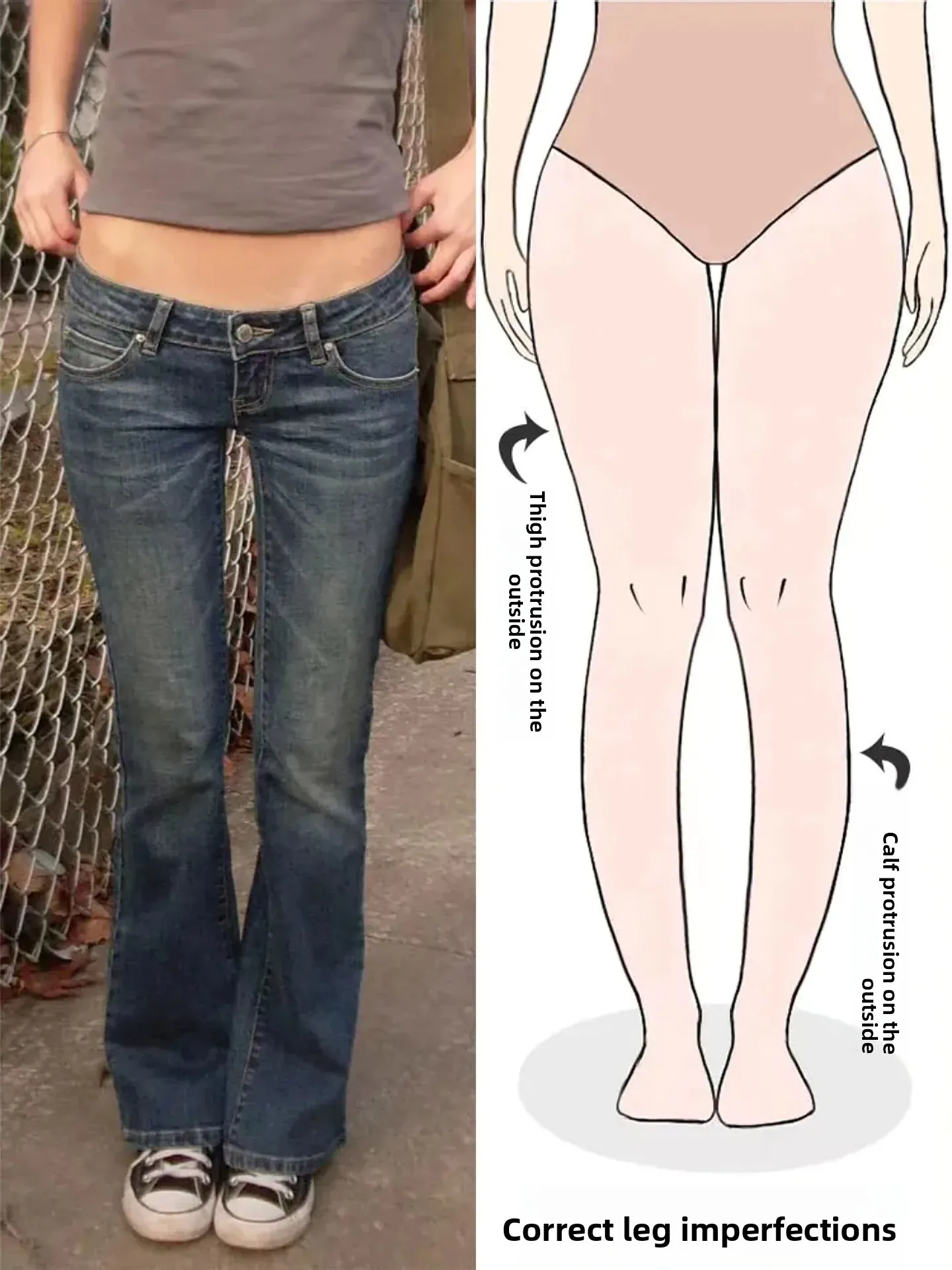

Low Waist Bell Bottom Denim Jeans Women's Summer New Style Slimming Long Pants Pear Shaped Body American Retro Street Style