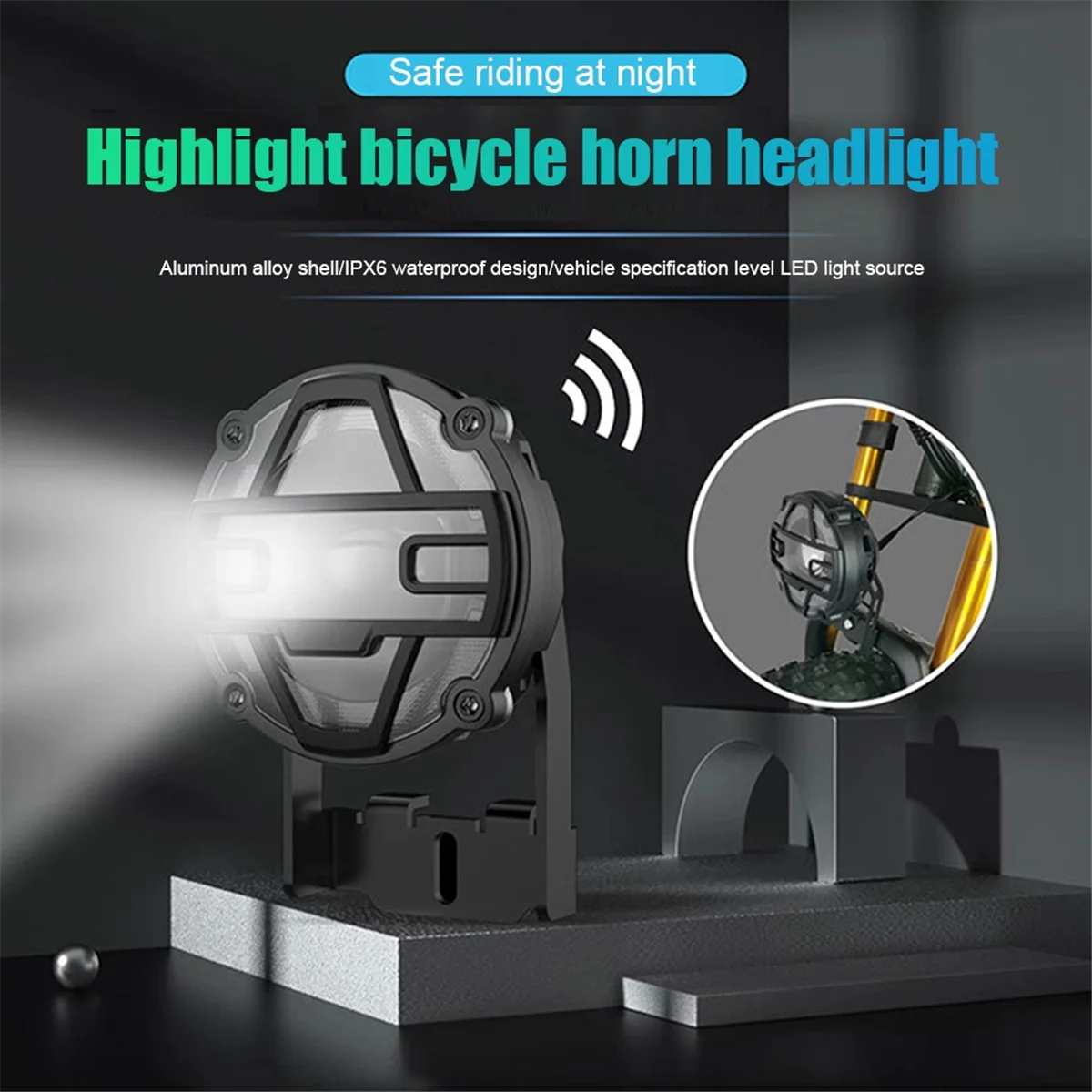 E-Bike Headlights 36V 48V Electric Bicycle Horn Light Waterproof Aluminium Alloy Light Night Riding Front