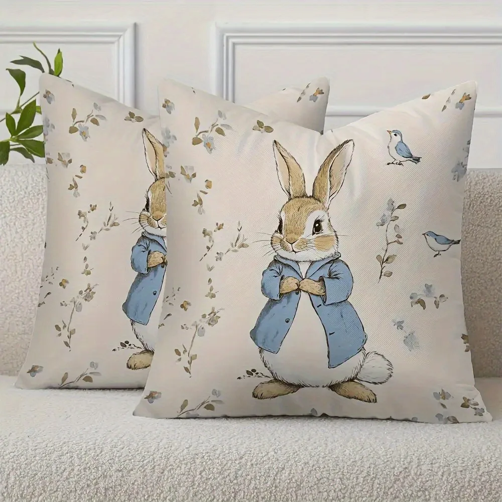 1 Peter Rabbit Easter Pillowcase 2D Double Print Classic Durable Soft Cushion Cover Home Bedroom Living Room Spring Theme Decor