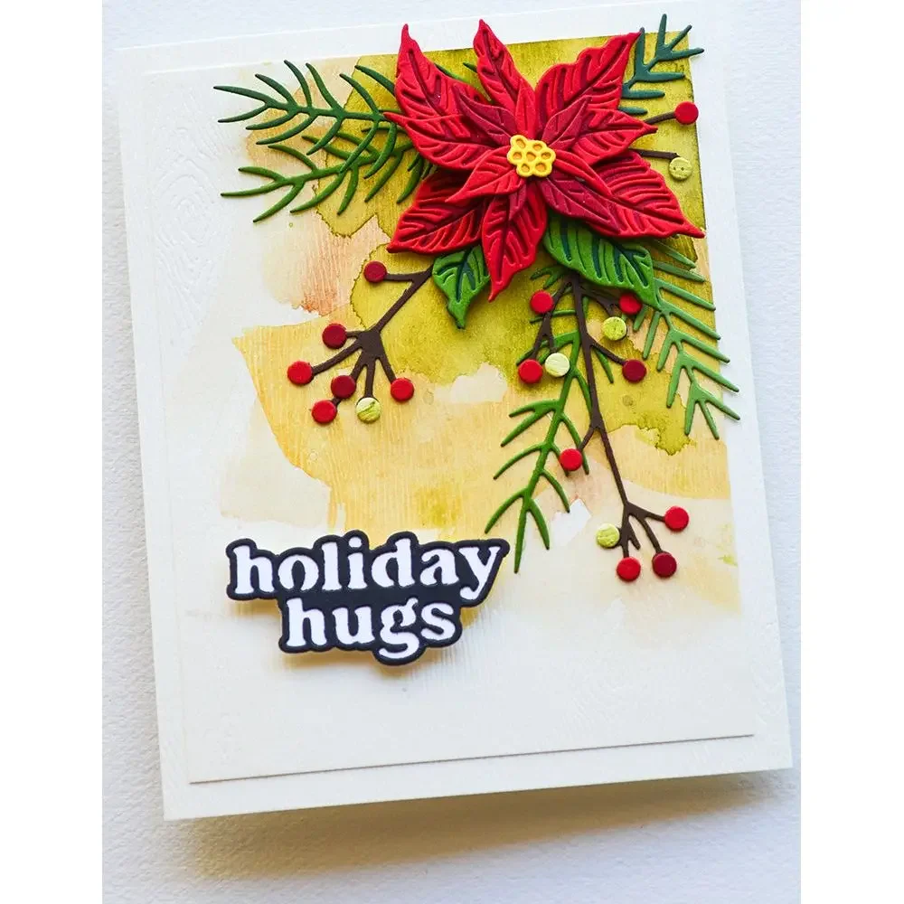 Contour Holly Berries Poinsettia Christmas Needle Twigs Metal Cutting Dies Stamps Scrapbooking Diary Decoration Stencil Embossin