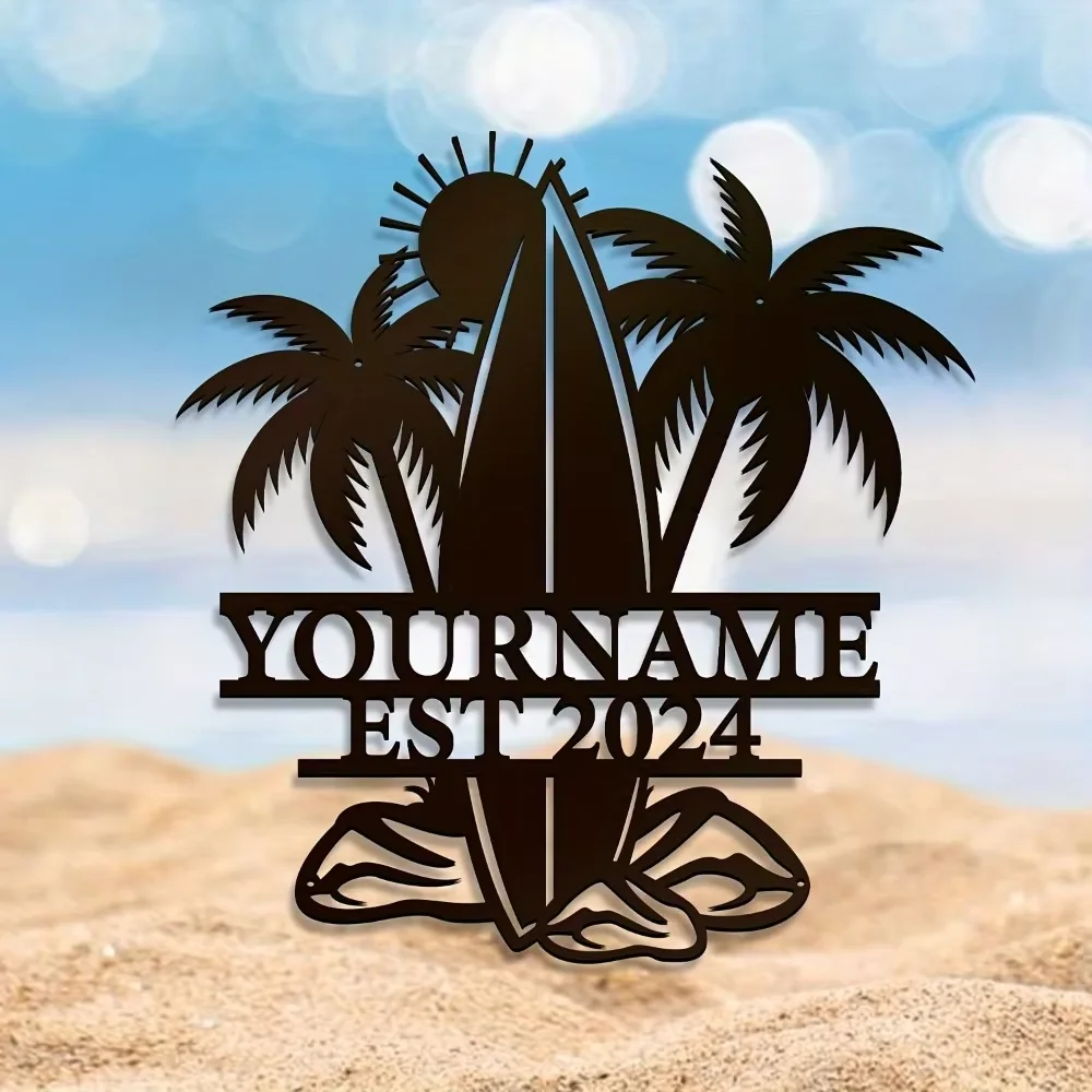 

Charming Personalized Metal Surfboard Sign. Black Plaques, for Shed, Home & Outdoor.