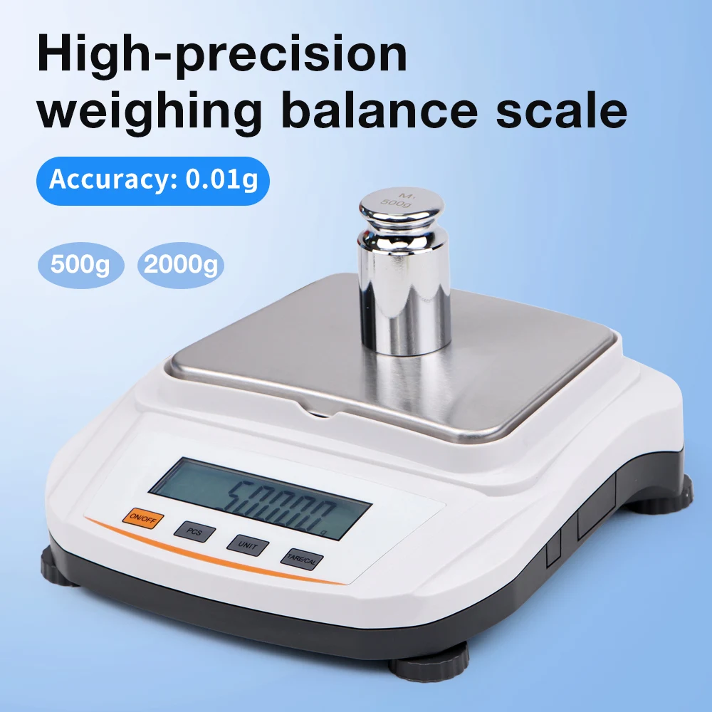 

500g 0.01g/2000g 0.01g Electronic Balance LED Display Digital Gram Scale High Accuracy Lab Counter Analytical Balance EU Plug