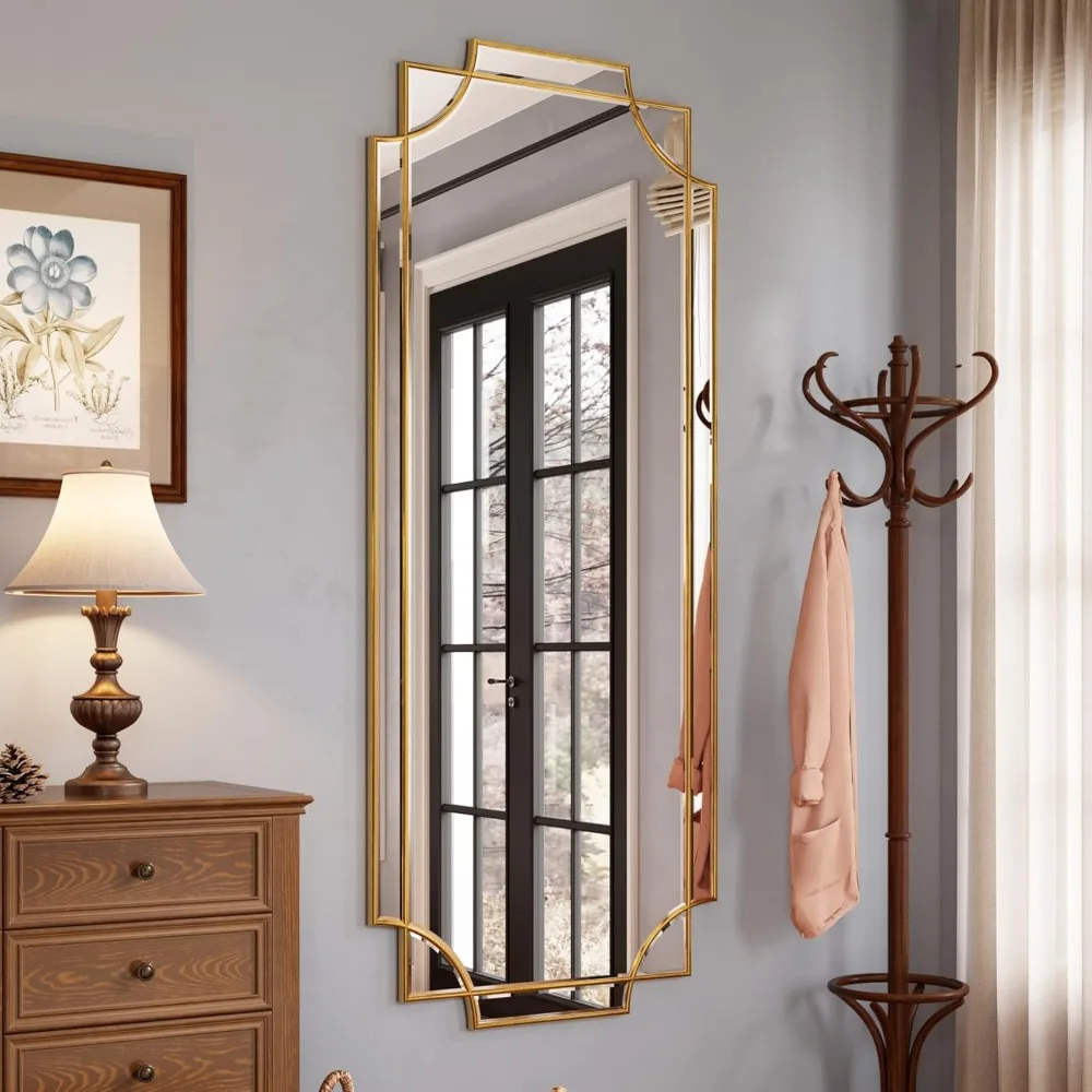 

Wall-Mounted Large Gold Full-Length Mirror, 60x30 Inches, Beveled Scalloped Edges, Modern Elegant Style for Home Décor, Suitable