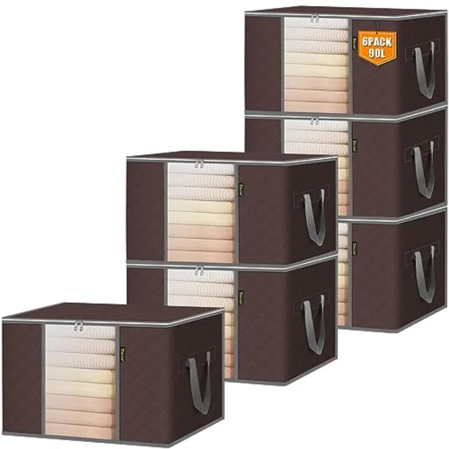 

Набор из 6 мешков для хранения одежды, контейнеры для хранения объемом 24 галлона с усиленными ручками, прочные органайзеры на молнии для одеял и постельного белья