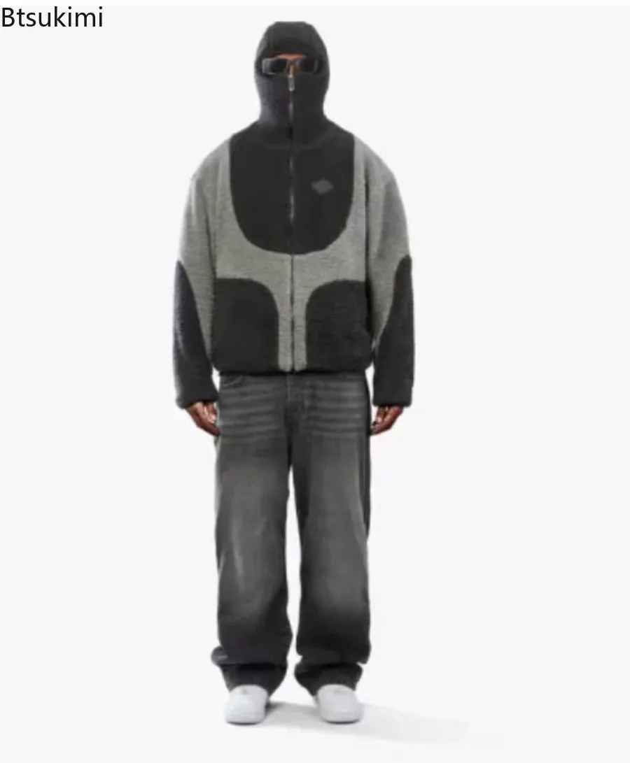 2025 Winter Men's Lamb Fleece Hooded Jacket Solid Color Loose Thick Warm Jacketcoat Fashion Casual Outdoor Windproof Warm Jacket