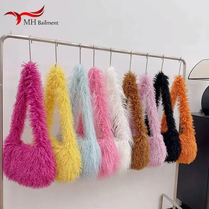 Sweet And Cool Imitation Beach Wool Handbag For Women Summer Plush Girl Large Capacity Crossbody Bag