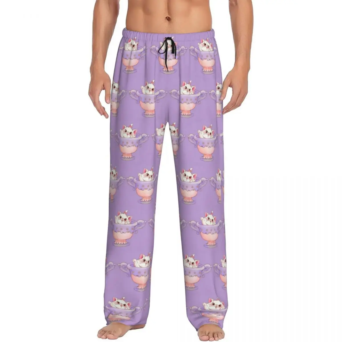 Pantalones de pijama con estampado personalizado para hombre, divertidos pantalones de pijama con dibujos de gato Marie, película de gatito, nueva ropa de dormir, pantalones de salón para dormir con bolsillos