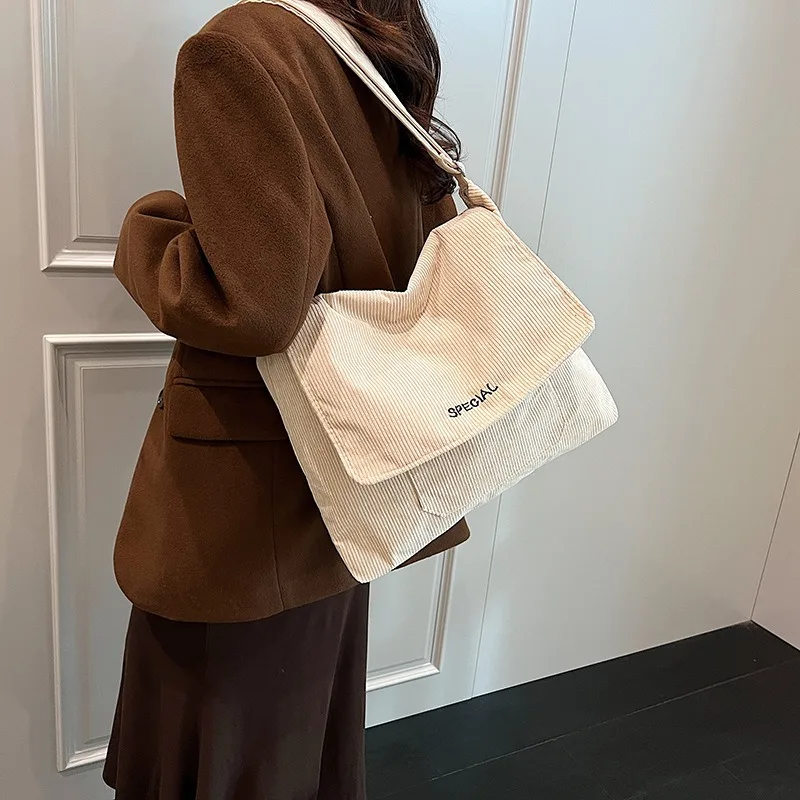 

Winter New Corduroy Tote Crossbody Bag Fashion Simple Commuting Shoulder Underarm Bag Texture of Western Style Crossbody Bag