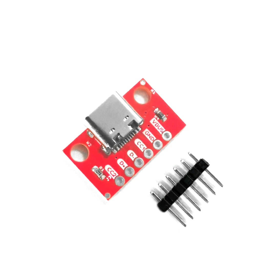 Placa de conector USB tipo C 3.1 Serial Basic Breakout, Conector fêmea Breakout Board, Placa adaptadora vermelha com agulhas de linha, 5pcs