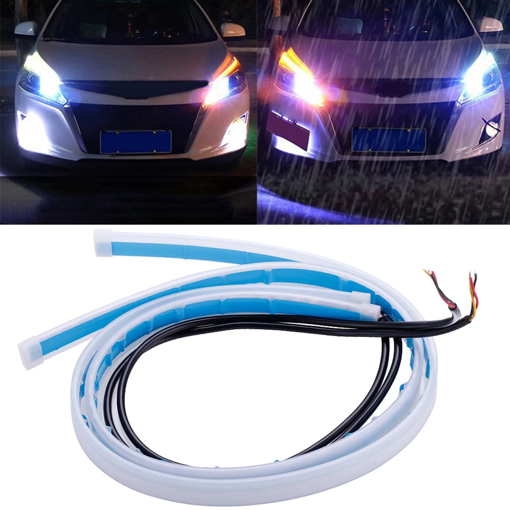 2pcs 60cm Slim Sequential Flexible LED For DRL Turn Signal Strip Light Headlight Decorative Lamps Strips