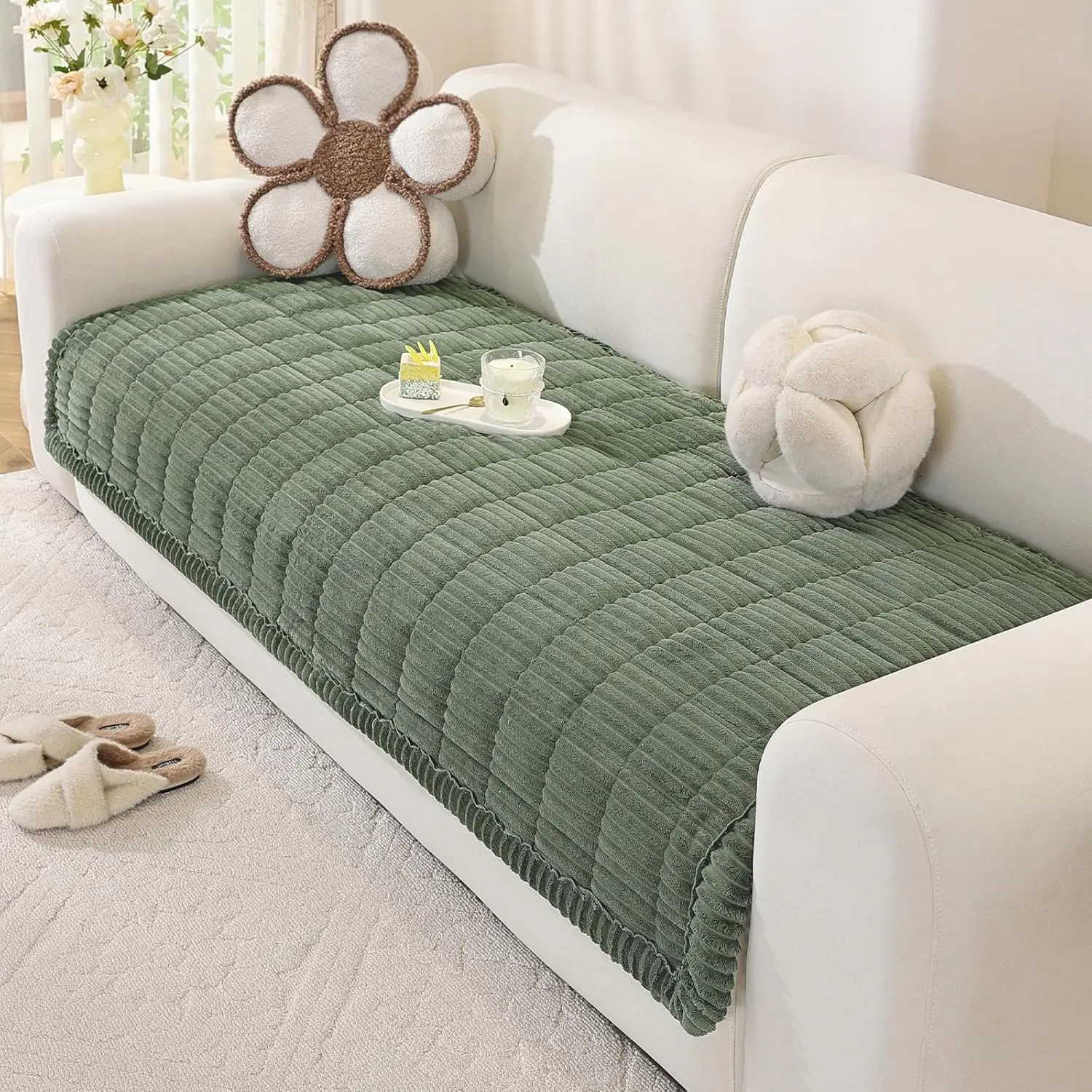 

Washable Dog Couch Cover, Soft L-Shape Sofa Protector with Non-Slip Bottom, Green (35.4x70.9 inches)