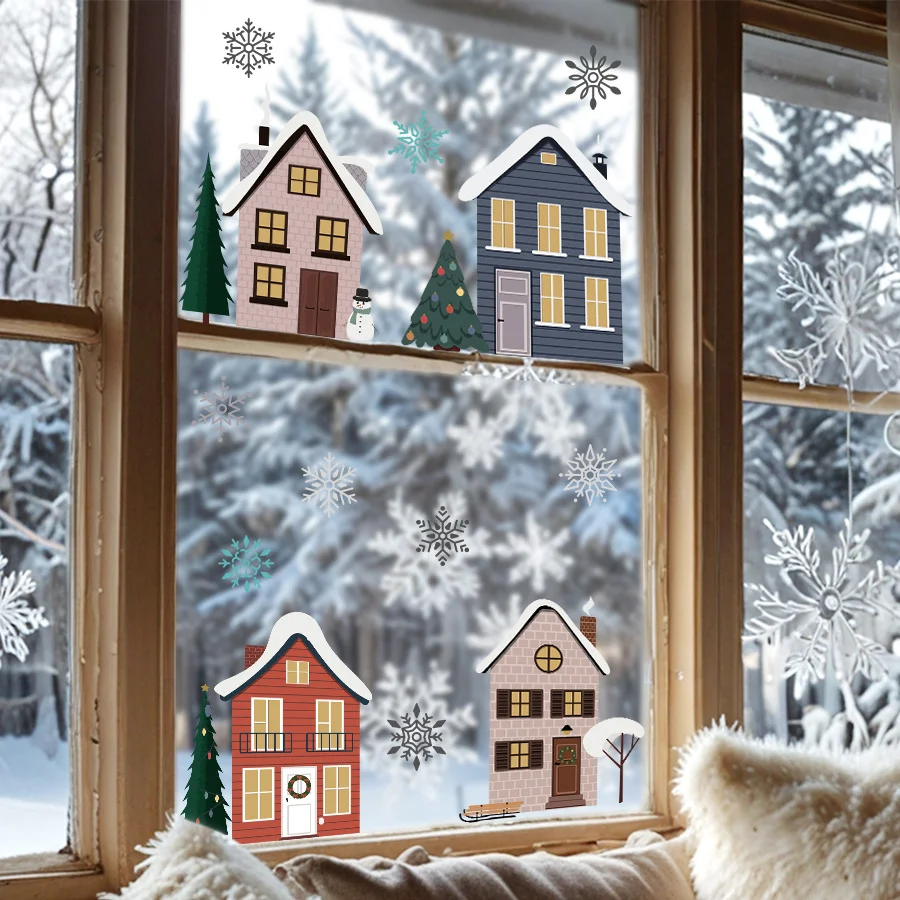 Cartoon Snowflake Small House Window Sticker Self-adhesive Wall Sticker Double-sided Visible Glass Decorative Sticker - view 4