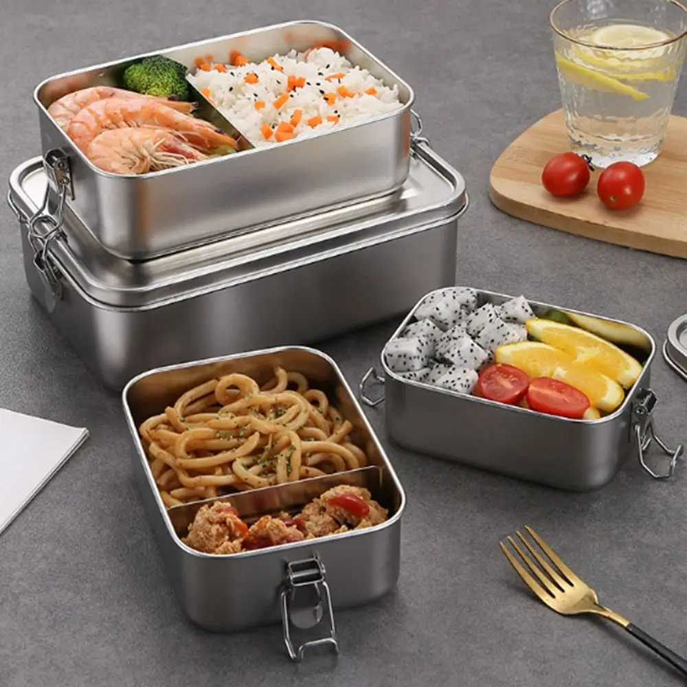 

Portable Stainless Steel Bento Box Large Capacity Leakproof Lunch Box with Lid Square Food Storage Container Outdoor