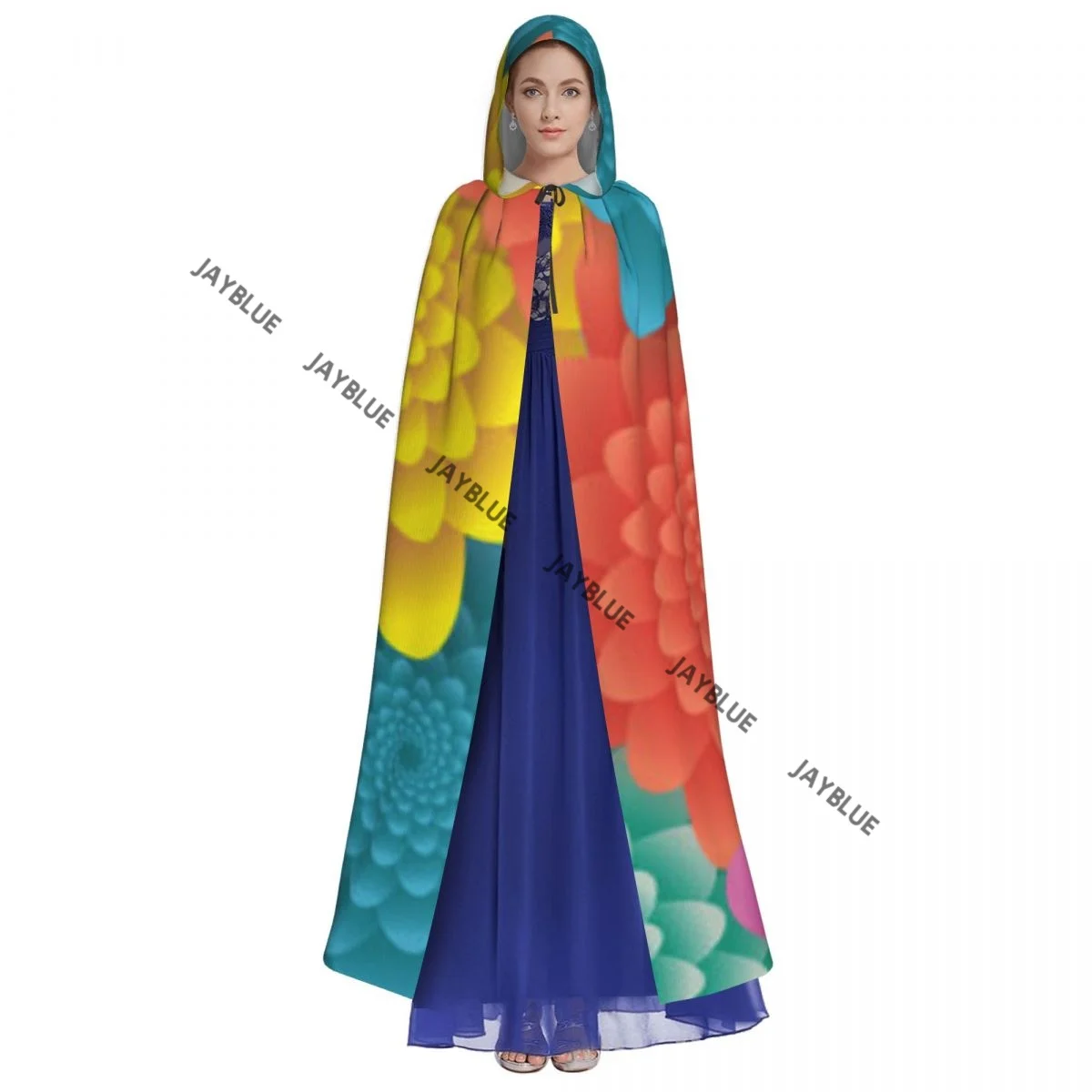 عباءة كيب طويلة نمط الزهور الملونة مقنعين عباءة معطف الخريف هوديس #3