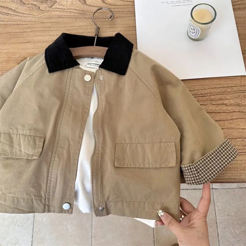 Outerwear Turn-down Collar Zipper Full Sleeve 2024 Spring Loods Cotton Simple Clean Fashion Casual Comfortable Kid Unisex