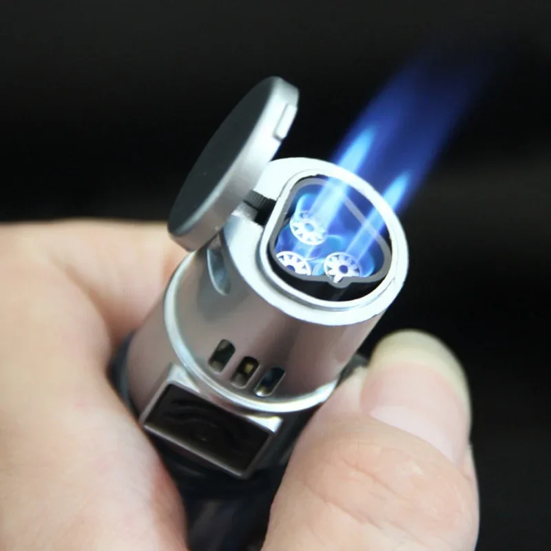 لهب أزرق الثلاثي الشعلة توربو أخف بندقية رذاذ ولاعة إلكترونية نفخ الغاز أخف البيوتان ولاعات السيجار NOgas #3
