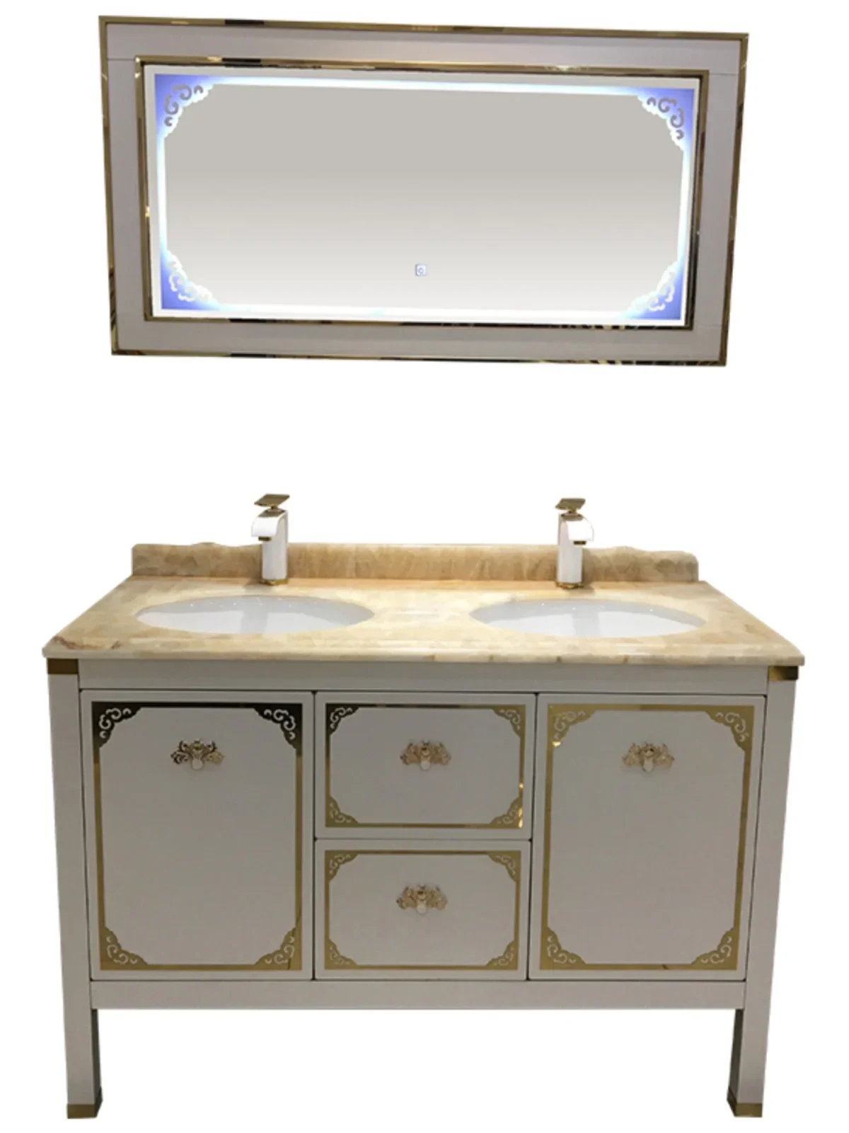 Marble bathroom cabinet combination stainless steel washbasin waterproof washbasin smart floor double basin