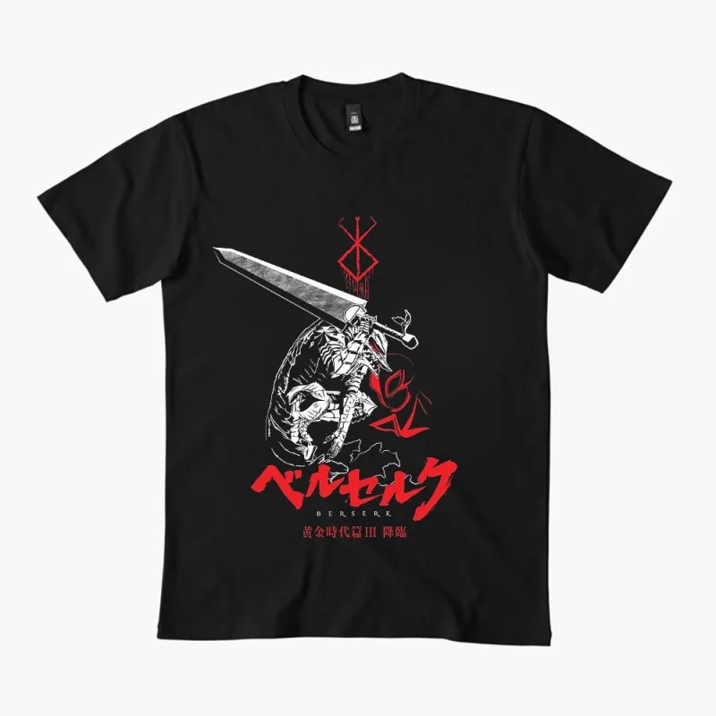 

0325 Guts Berserk Japanese Anime Gift t shirt 100% cotton print clothing Swordsman Manga Graphic Tee Y2K clothes Large size Tops