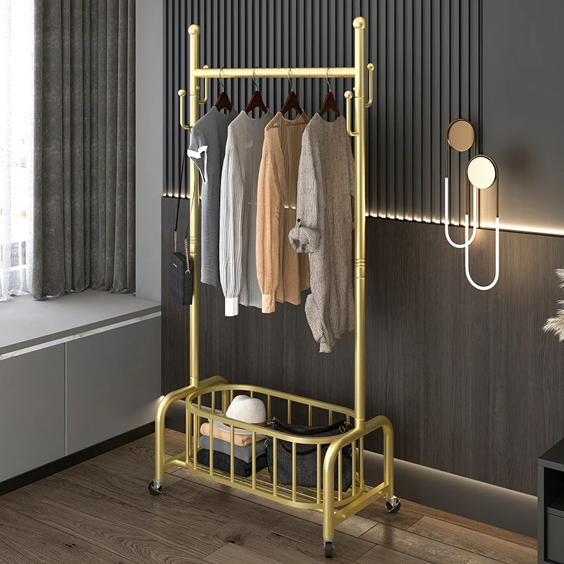 

Hanger floor to ceiling bedroom hanger household light luxury living room coat rack movable with wheel drying clothes simple