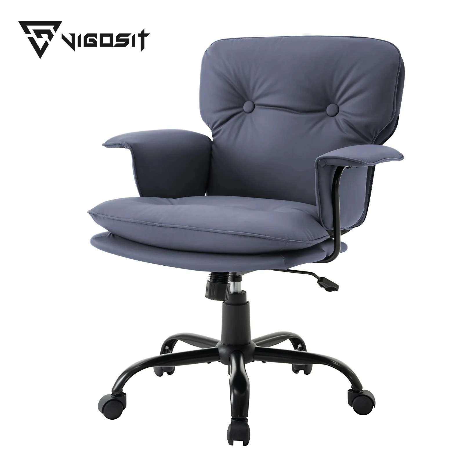 Chaise pivotante ergonomique Vigosit avec coussin d'assise épais de 10 cm, accoudoirs en forme d'aile et réglage en hauteur, avec une capacité de charge de…