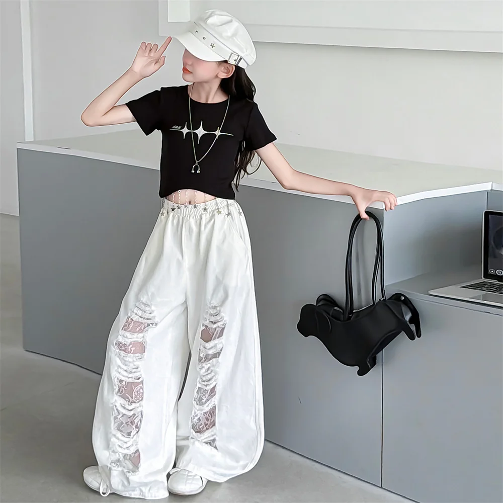 New Fashion Street Style Kids Hip Hop Clothing Set For Girls Hiphop Top Bottom Suit Children Dance Rap Jazz Tee and Pants Outfit