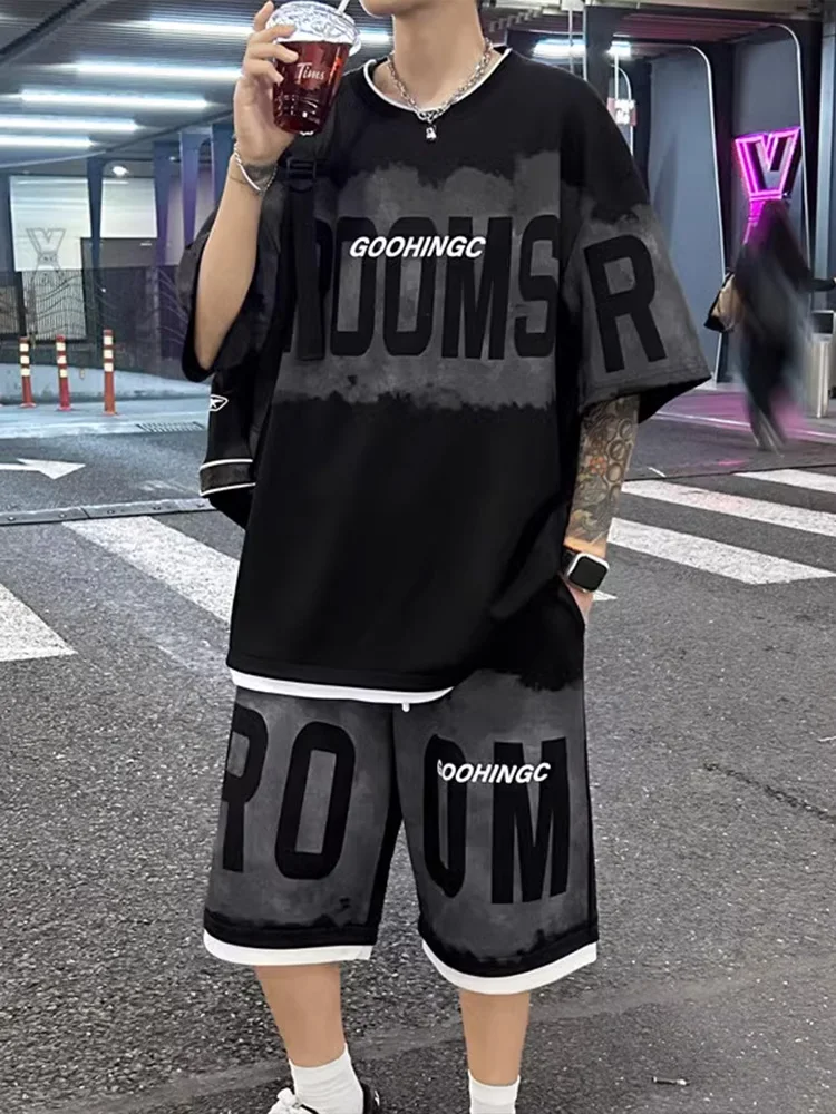 

Casual Sportswear Set for Men Summer Trendy Versatile Haome Student ort Sve orts High-End Feeling Men's Faion