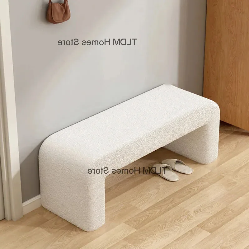 

Designer Fabric Stools Nordic Home Furniture Living Room Sofa Bench Lamb Velvet Ottomans Creative Bedroom Shoe Changing Stools L