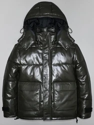 Abrigo de plumón de pato para hombre, piel de oveja auténtica, Chaqueta corta acolchada de cuero Natural Real, verde, talla grande, más de 100kg, invierno, nuevo