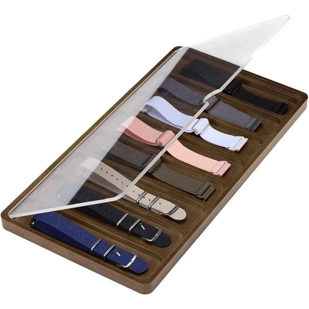 8 Slots Wooden Watch Band Organizer Watch Band Storage Case 1.5 Inch Wide Brown Watches Strap Display Box Watches Bands Holder