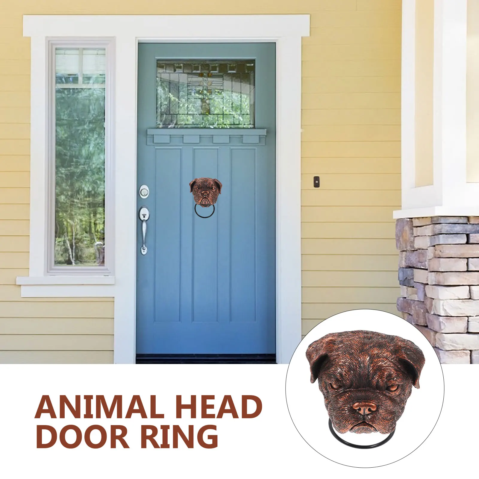 

Dog Head Door Knocker Resin Gold Brushed Nickel Front Door Handle Pull Ring Durable Home Accent Easy Install Unique Gift For