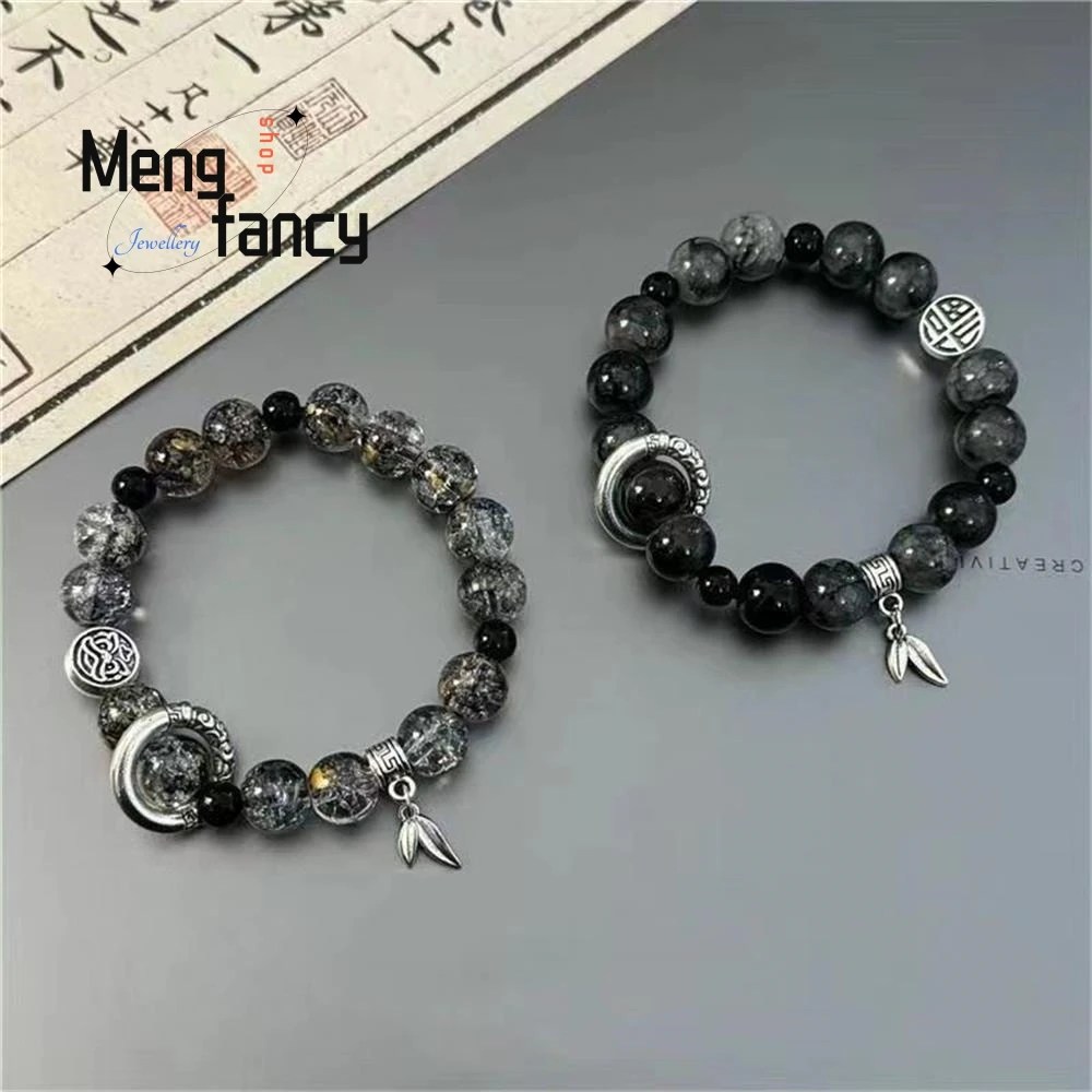 Natural Ancient Style Coloured Glaze Cracked Ice Running Ring Beaded Bracelet Exquisite High-grade Couple Luxury Fashion Jewelry