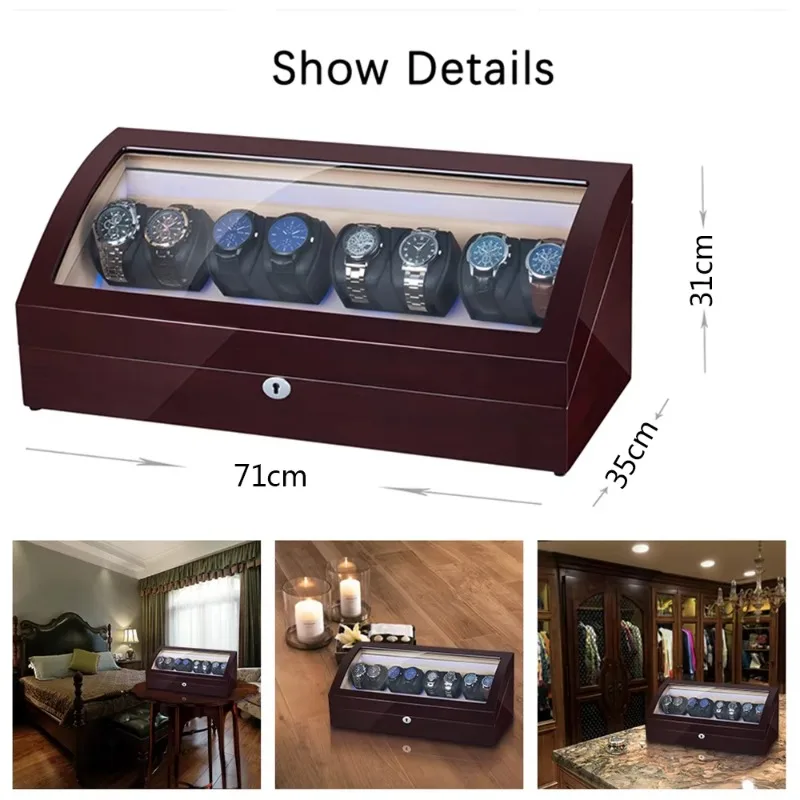 8+9 Automatic Watch Winder Box Wood Watch Winding Storage Watches Collection Display Case Motor LED Light Customizable Logo Box