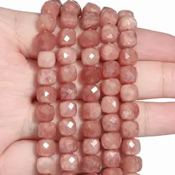 7mm 22pcs Cube Sunstone Natural Faceted Square Stone Beads DIY Charms Bracelet Loose Beads For Jewelry Making DIY Accessories