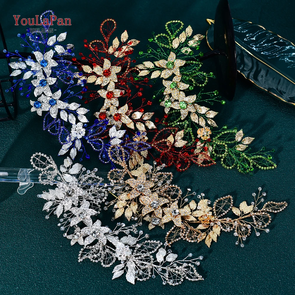 

YouLaPan Bridal Alloy Flower Headband Wedding Hair Accessories Rhinestone Crystal Women Headdress Banquet Party Headpiece HP282