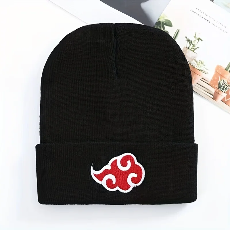 2024 Beanies Women Autumn Winter Warm Hat Anime Akatsuki Cosplay Red Cloud Embroidery Caps For Men Knitted Bonnet Unisex