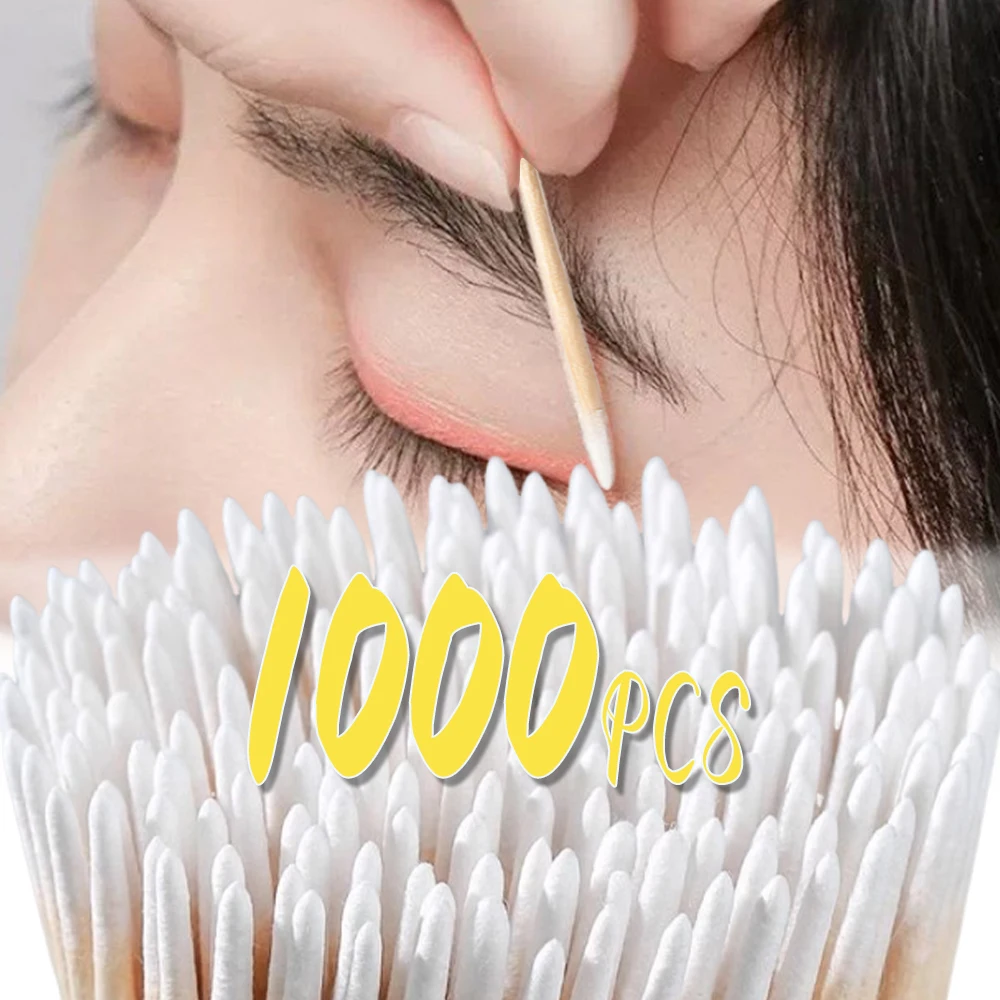 1000PCS Cotton Brush Buds Nail Tip Tools Micro Wood Cotton Swabs Tatoo Microblading Cleaning Wooden Sticks Eyelash Extension