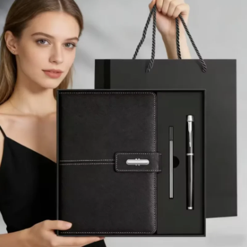 Conjunto cuaderno negocios cuero elegante caja regalo soporte bolígrafo - imagen 3