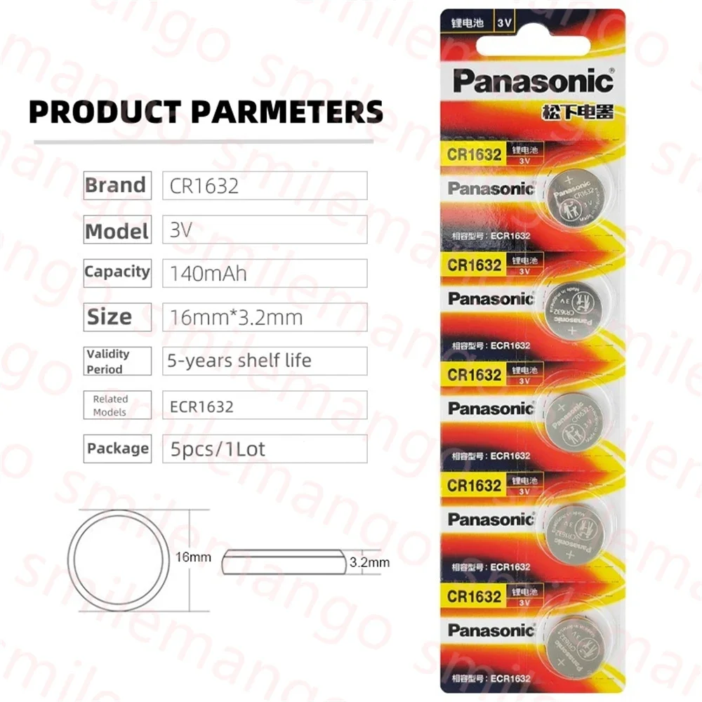 Panasonic-Bouton de cellule au lithium, calculatrice, jouet, médical pour montre, clé électronique, original, CR1632, LM1632, BR1632, ECR1632, 2-50 pièces
