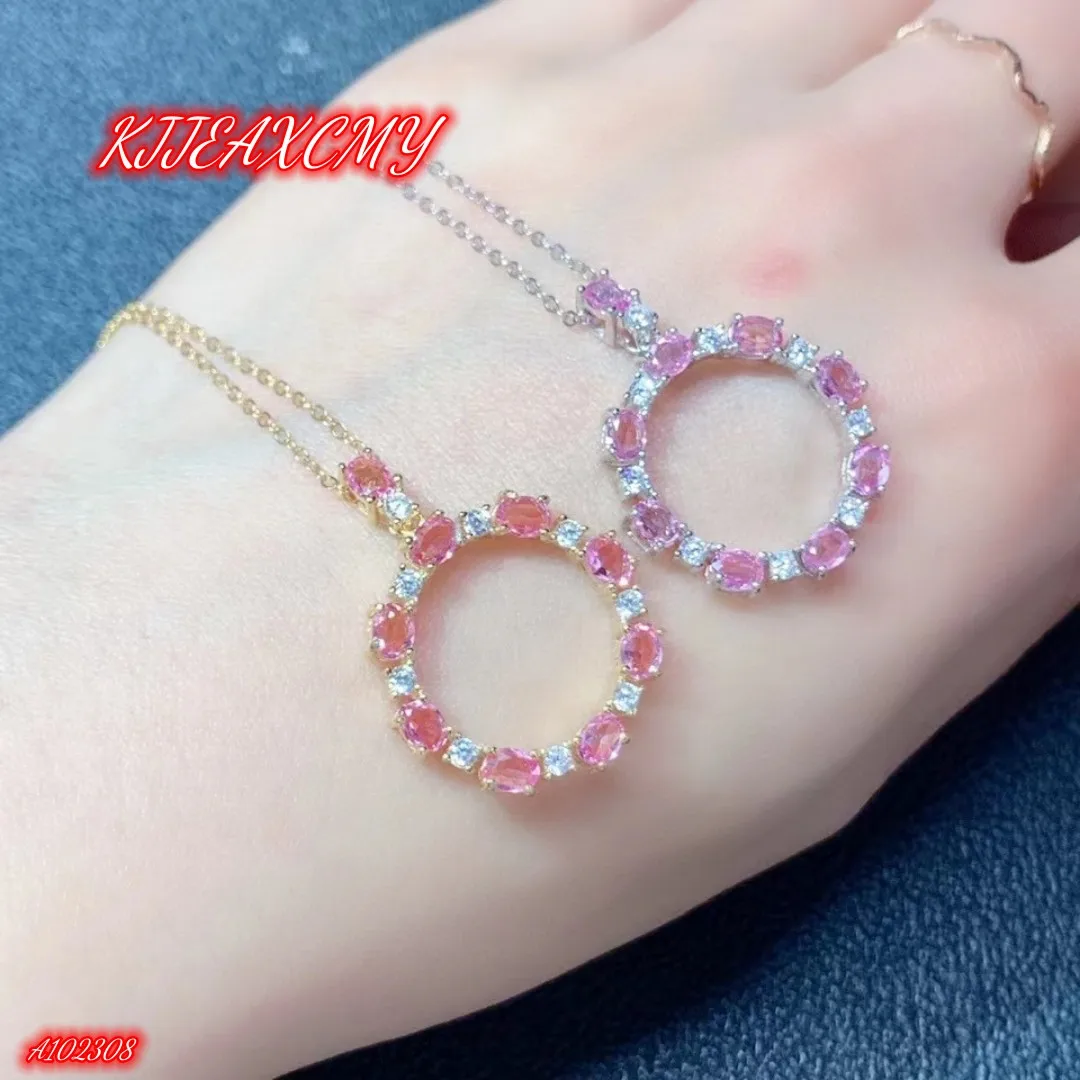 

KJJEAXCMY Brand Jewelry 925 Sterling Silver Natural Gem Pink Sapphire Women's Luxury Edition Necklace+Pendant Girl
