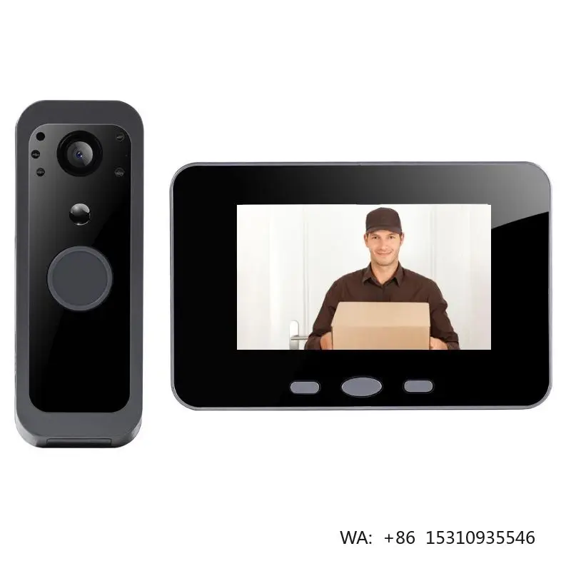 4 Inch Screen Home Security System 5000mAh + 3000mAh Waterproof Outdoor Wireless Doorbell Camera 2.4G TF Card Video Door Phone