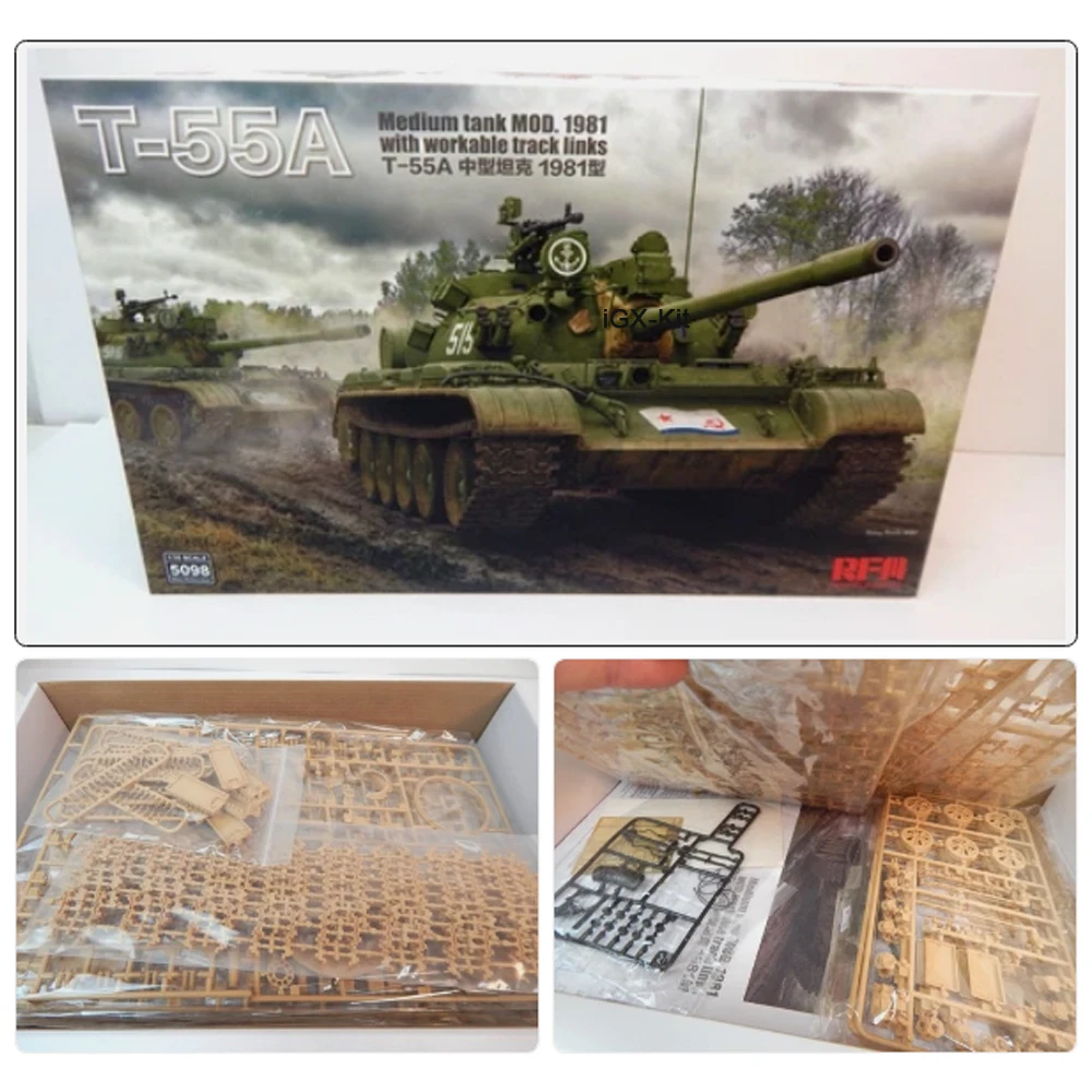 Модель среднего танка T-55 T55 T55A T-55A (Мод. 1981) в масштабе 1:35, пластиковый сборный конструктор Rye Field 5098