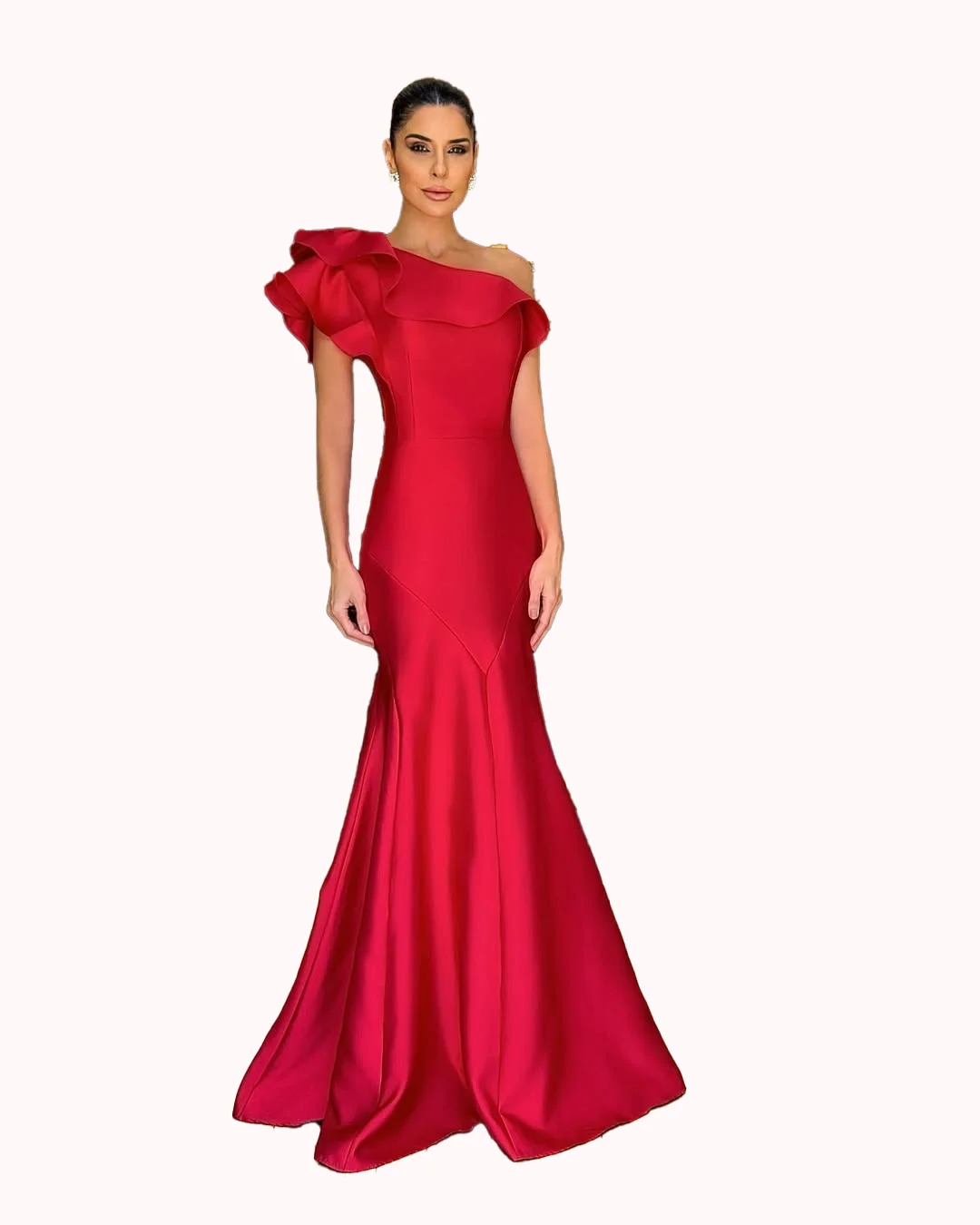 Czerwone suknie wieczorowe na jedno ramię 2025 satynowe falbany do podłogi syrenka nowoczesna sukienka koktajlowa suknie ślubne dostosowane