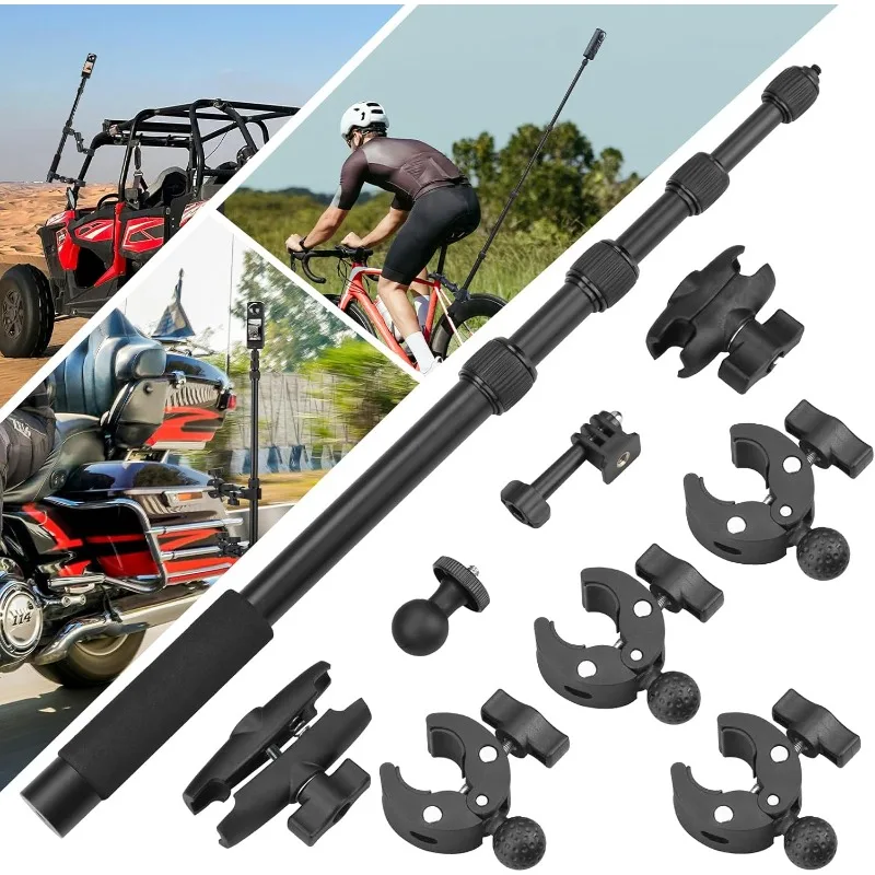

Motorcycle Mount for Insta 360 X4 X5, Bike Handlebar Clamp Mounts 59" Invisible Selfie Stick Bundle Kit for Insta360 X5 X4 X3 X2