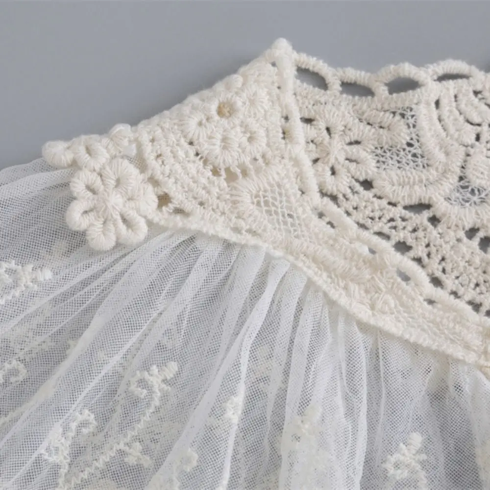 Simple Cape Embroidered Lace Fake Collar Embroidery Chiffon Blouse False Collars Wraps Floral Lapel Scarf Accessories