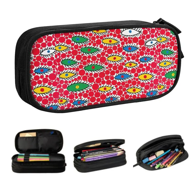 Custom Yayoi Kusama Eyes In The Sky Korean Pencil Cases Girls Boys Large Storage Pencil Pouch Students Stationery