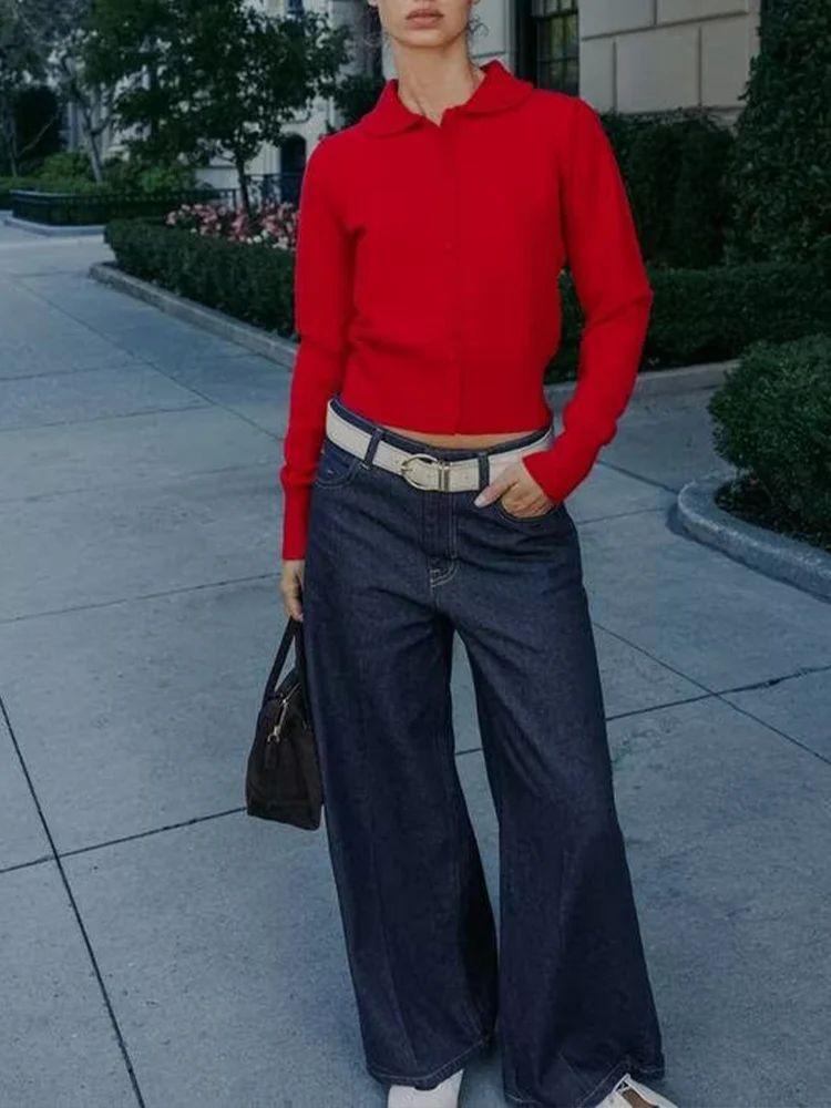 

Новая женская мода в европейском стиле, универсальный темперамент, однотонная вязаная куртка с кукольным воротником и длинными рукавами