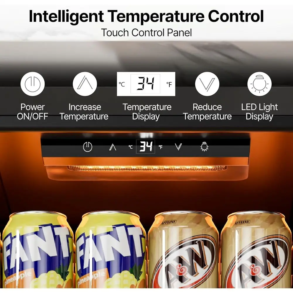 Compact Beverage Cooler with Reversible Glass Door, Adjustable Shelves for Beverages and Wine, Digital Temperature Control for H